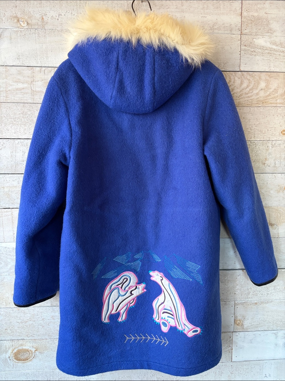 Vintage Kelsey Trail Pure Virgin Wool Polar Bear Appliqué Fur-Trim Hooded Parka - Picture 6 of 13